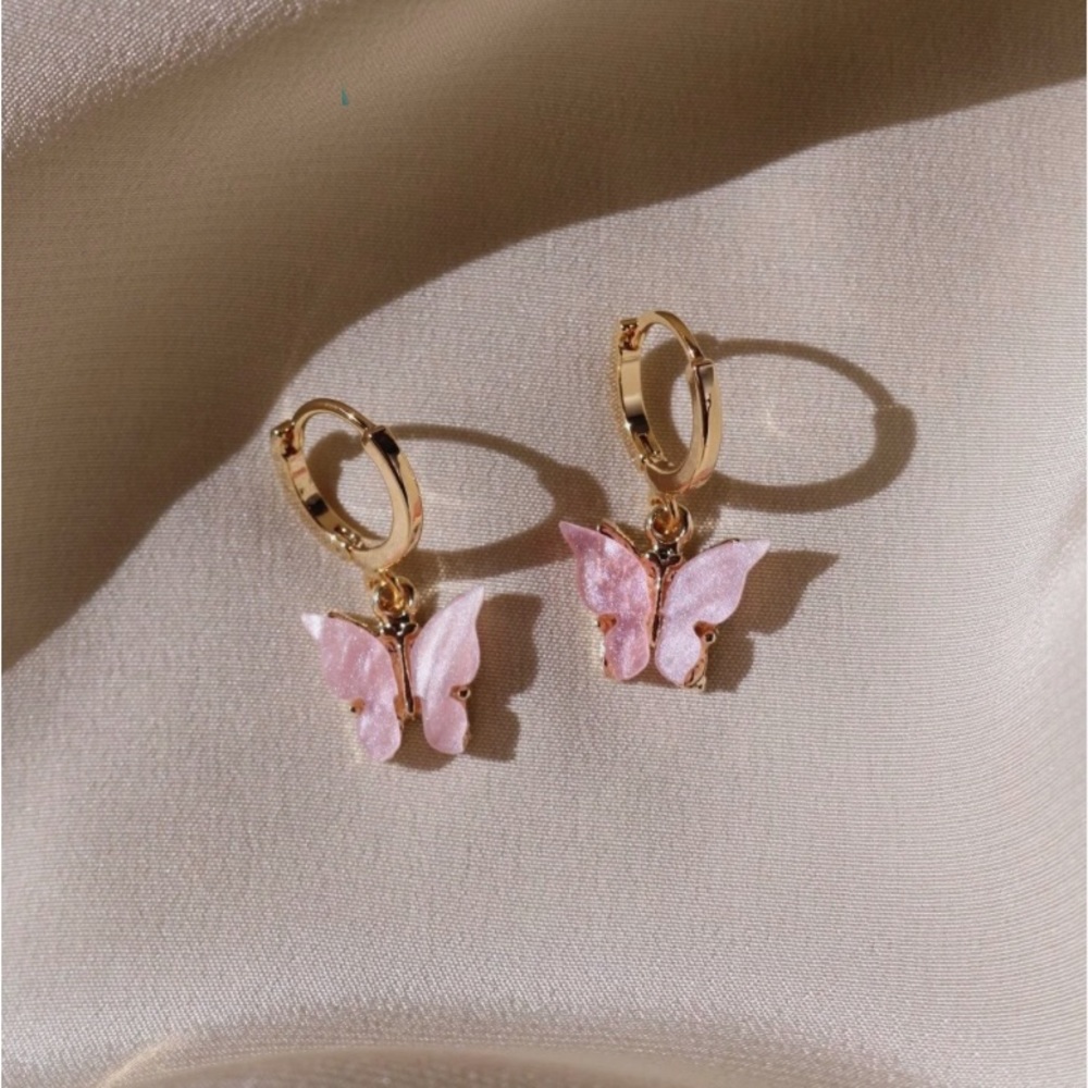 Pink butterfly huggy earrings